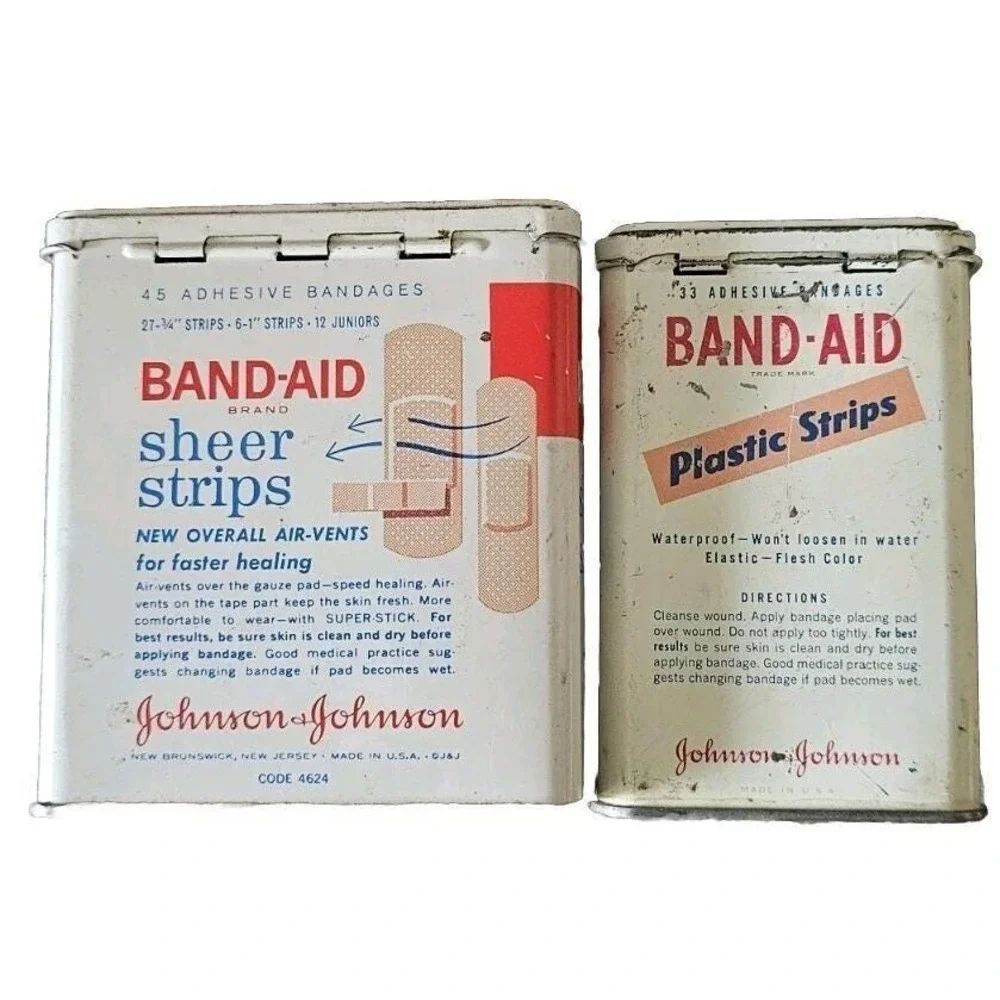 Vintage Johnson & Johnson Band-Aid Plastic Strips Mercurochrome Medical Tin PROP